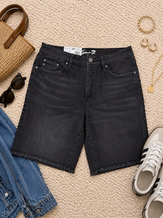 Seven7 Pants - NWT Seven7 Black Denim Jorts Size 10 Raw Hem Relaxed Y2K Minimalist